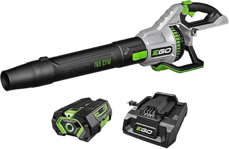 ego power+ leaf blower, cordless electric 765 cfm, includes 56v 5.0ah battery and charger - lb7654