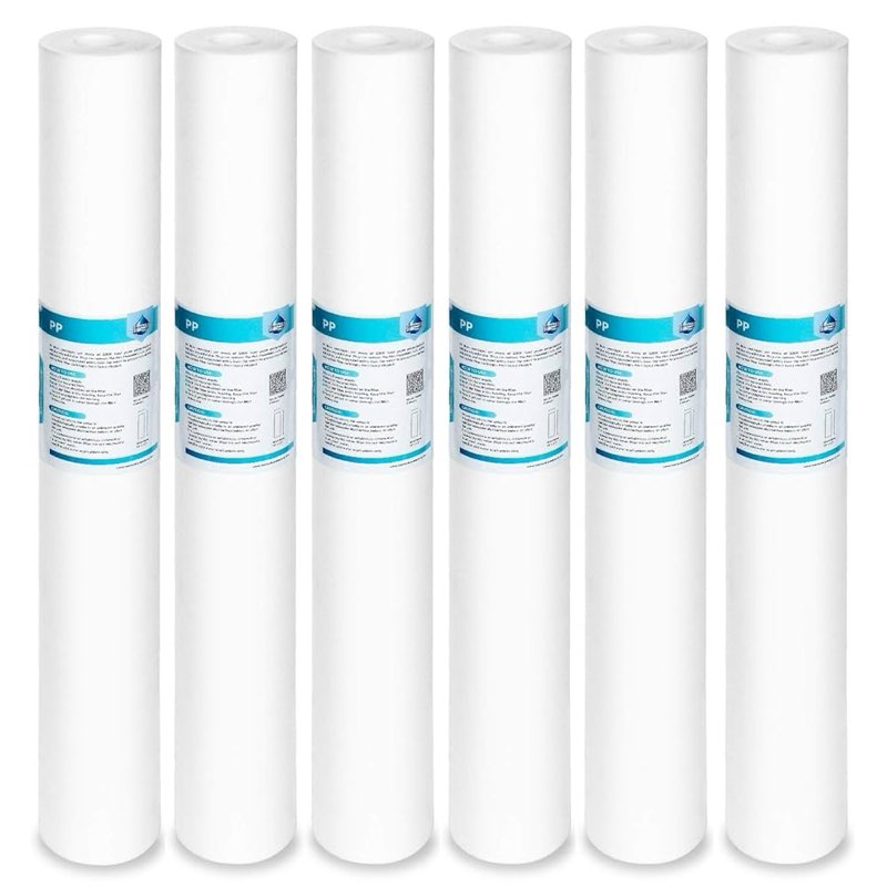 Membrane Solutions 5 Micron Sediment Water Filter Replacement Polypropylene Cartridge 20" x 2.5" for Whole House Filter System - 6 Pack