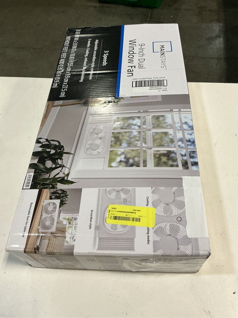Condition photo showing Good Condition for mainstays 9 in 3-speed reversible twin window fan, white