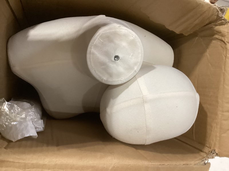 Condition photo showing As Is for EaseHome Dress Form Mannequin Body, 50”-70”Height Adjustable Female Beige Linen Fabric Manikin Torso,Model Display Body Stand with Detachable Silver Metal Bracket and Rectangular Base Beige Adult 50-70 Inches