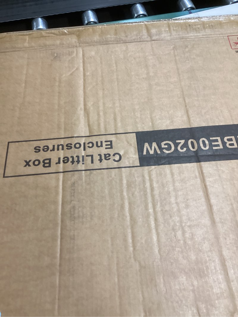 Condition photo showing New/Like New for Cat Litter Box Enclosure with Soft Litter Mat; Hidden Kitten Washroom Furniture with Door; Handwoven Rattan Cat House with Large Space; Pet Crate for Living Room, Bedroom, Balcony (Grey) 30.3'' L x 18.2'' W x 24.2'' H Grey