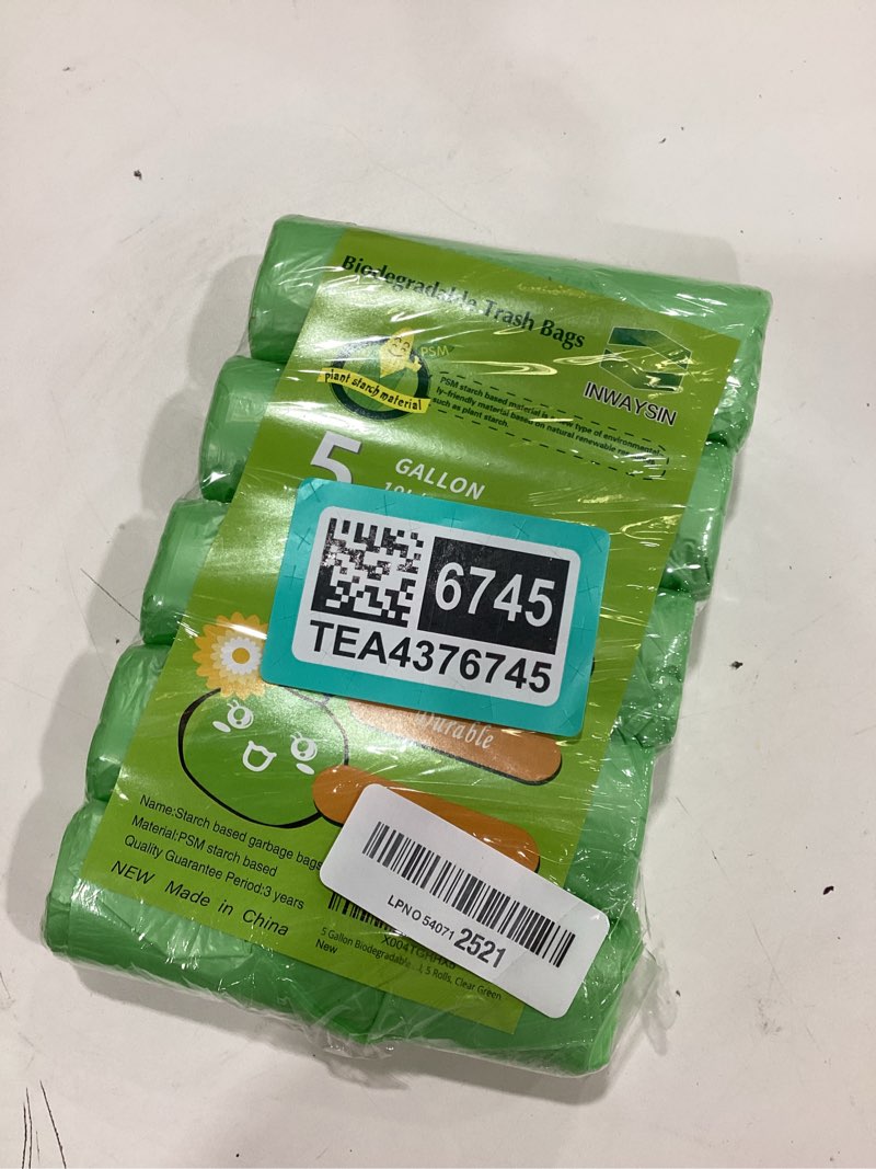 Condition photo showing New/Like New for 5 gallon biodegradable garbage bags - inwaysin 100 count unscented compostable trash bags leakproof & tear resistant wastebasket liners fit for kitchen pet or diaper pail, 5 rolls, clear green 5gal-green-100
