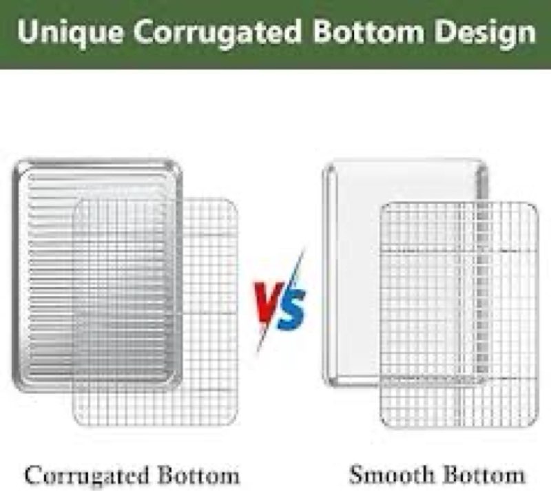 ROTTAY Baking Sheet, Half Sheet Pan with Cooling Rack Set [2 Pans + 2 Racks], Stainless Steel Baking