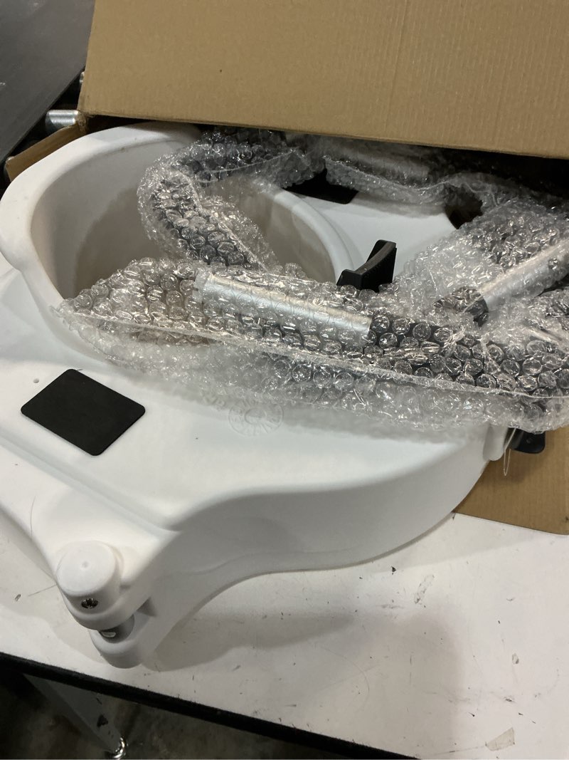 Condition photo showing As Is for drive medical 2-in-1 raised toilet seat with removable padded arms - elevated bathroom safety support - secure locking attachment - easy height assistance - durable construction, standard toilets