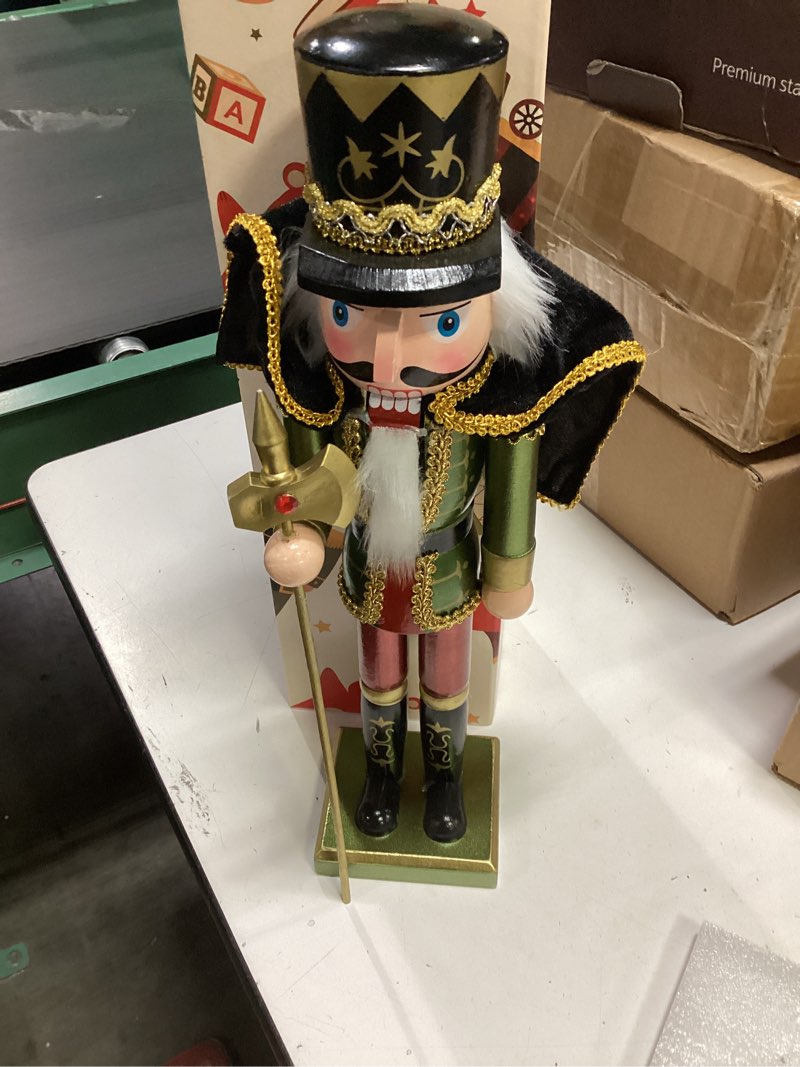 Condition photo showing Good Condition for Christmas Decorations Nutcracker,15 inch Wooden Traditional Nutcracker,Festive Collectible Christmas Ornament Party Tabletop Thanksgiving Decor(Black Cape)
