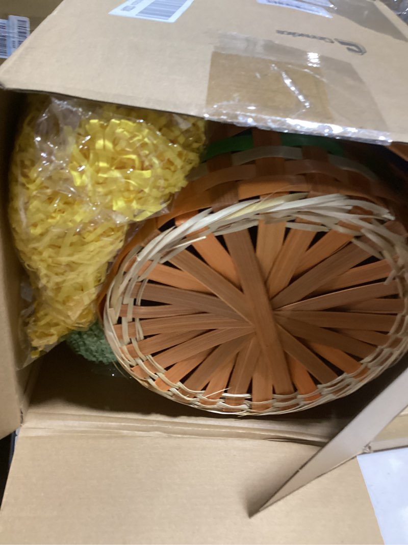 Condition photo showing Good Condition for cinnvoice 6 pcs easter bamboo baskets gifts 10.6 x 10.2 inches wicker baskets with handle and raffia easter eggs hunt woven basket bulk for picnic party rattan gift storage party supplies(mixed color)