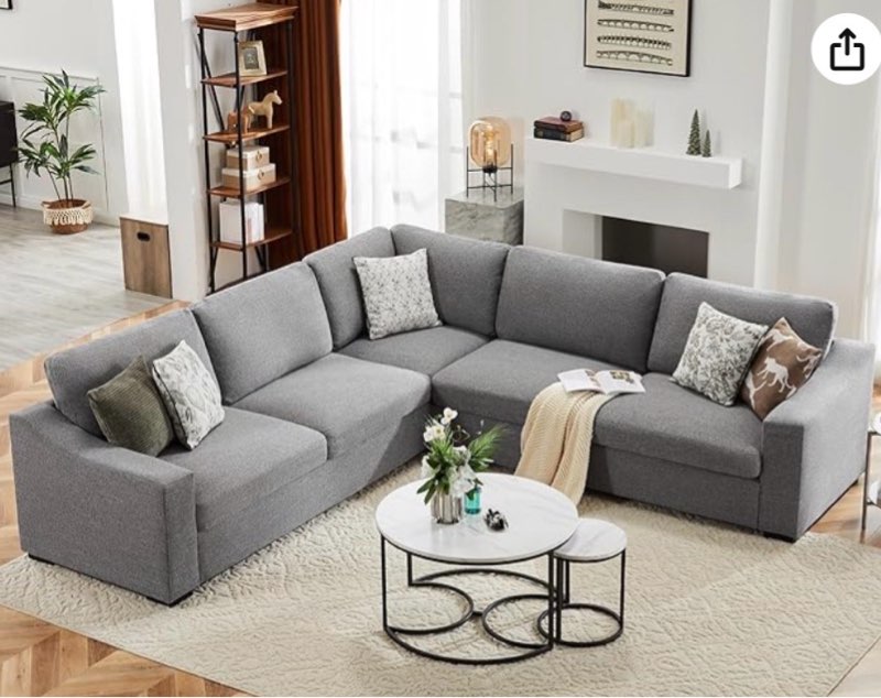 Incomplete 112\" L-Shaped Sectional Sofa with Removable Sofa Cover, Reversible Modular Sectional Sofa for Living Room, Linen Fabric Corner Sofa with 7 Seats, Grey