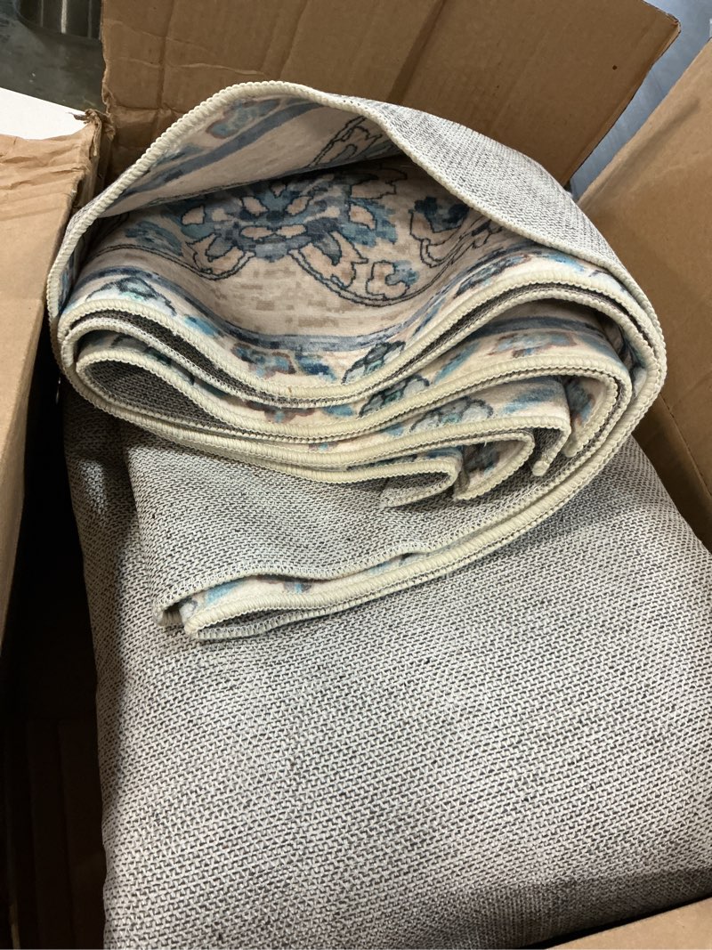Condition photo showing Good Condition for beglad area rugs 6x9, low pile washable rugs, soft vintage distressed rugs for living room bedroom, office, dining room, water repellent & non shedding, blue and orange blue and orange 6' x 9' (rectangular)