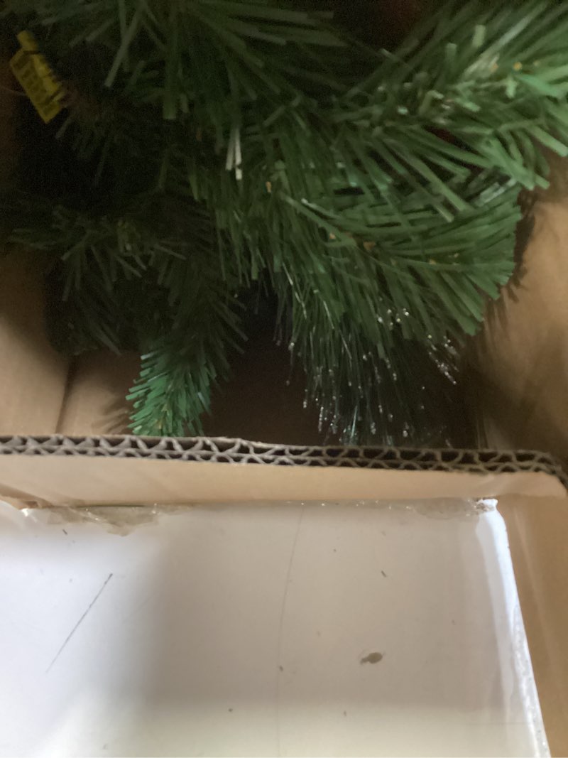 Condition photo showing Good Condition for national tree company 9 ft pre-lit crestwood spruce artificial christmas garland, christmas decoration with glitter, pinecones, red berries, 50 clear lights, 180 tips, green plug in tree