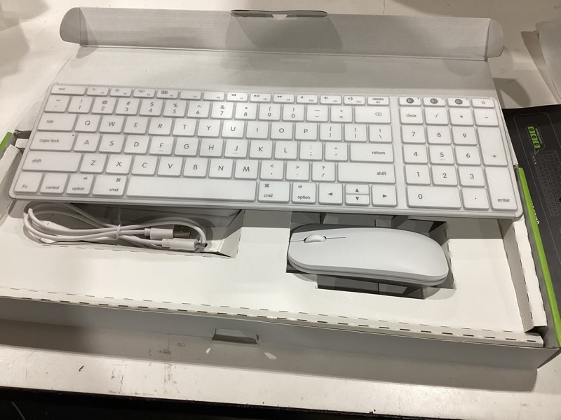 Condition photo showing Good Condition for seenda bluetooth keyboard and mouse combo for mac, skm64-2 rechargeable silent wireless keyboard mouse compact slim, 3 multi-device connection, compatible for mac macbook pro/air ipad, white silver