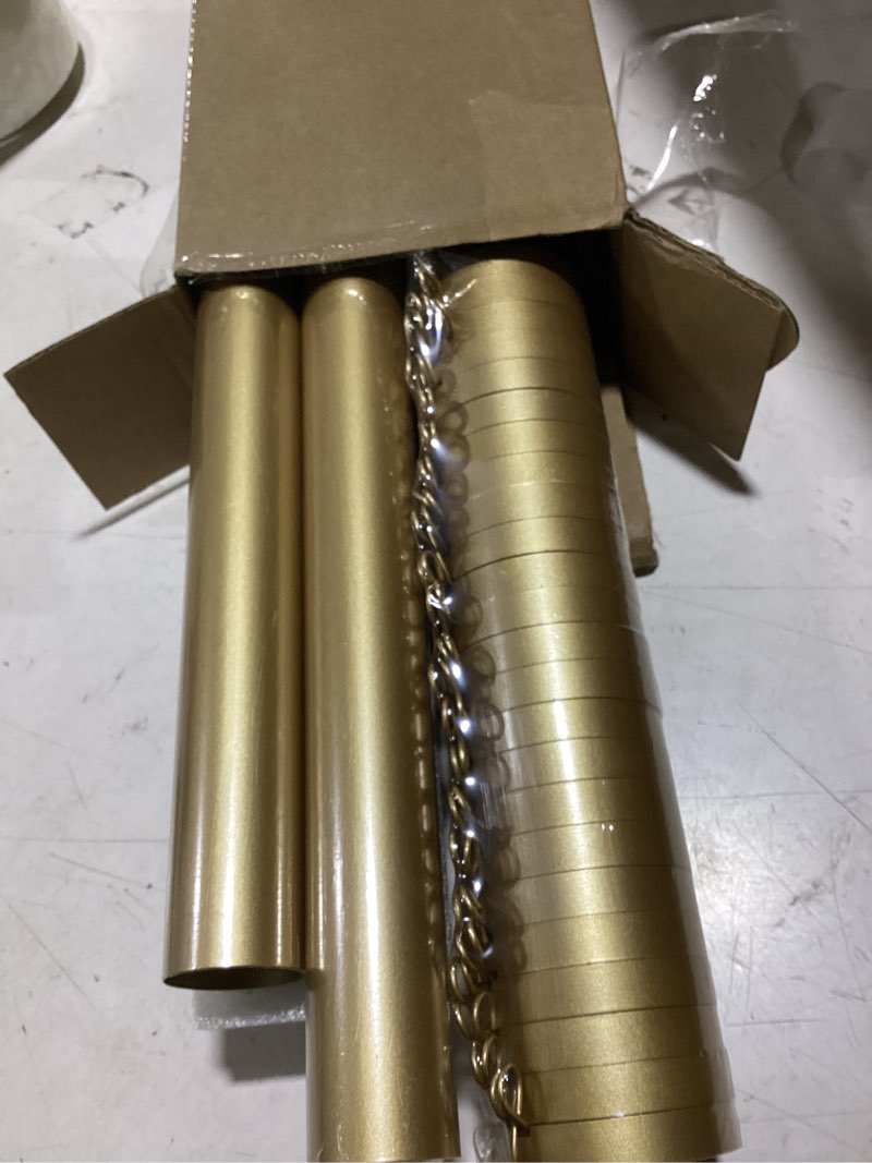 Condition photo showing Good Condition for twopages 1" heavy duty 28-84" adjustable curtain rod with rings, gold | seamless rod design, smooth & quiet gliding, heavy duty carbon steel, secure wall mount, easy telescopic adjustment 28"-84" gold