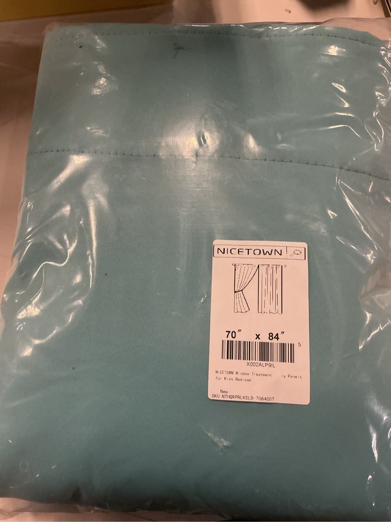 Condition photo showing New/Like New for NICETOWN Window Treatment Solid Blackout Curtains - (Teal Blue) 70x84 inch, 2 Panels, Blackout Drapery Panels for Kids Bedroom Teal Blue 70"W x 84"L (Pack of 2)