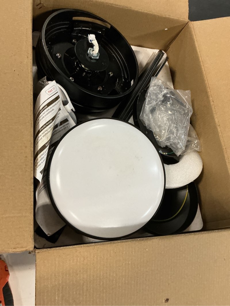 Condition photo showing As Is for ZMISHIBO 52 Inch Ceiling Fan with Light, App&Remote Control, Flush Mount Low Profile, Dimmable 20W LED Light, Quiet Reversible Motor for Bedroom, Living Room, Apartment, Black 52 Inch Black