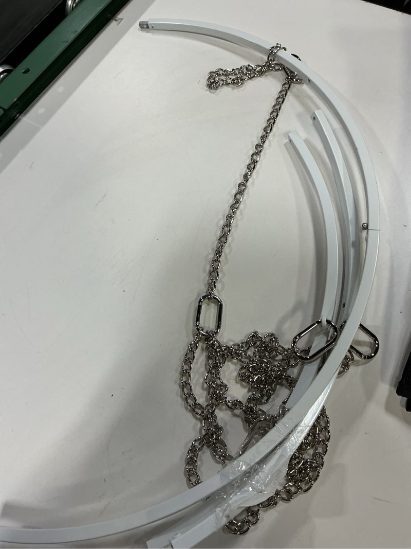 Condition photo showing As Is for Ceiling Drapes Hanging Kit, 24 Inch Round Ceiling Canopy Hoop Hardware Kit, White Metal Ceiling Draping Kit for Ceiling Drape Hanging Hoop Ring Kit for Wedding Ceremony Ceiling Decorations 24 inches