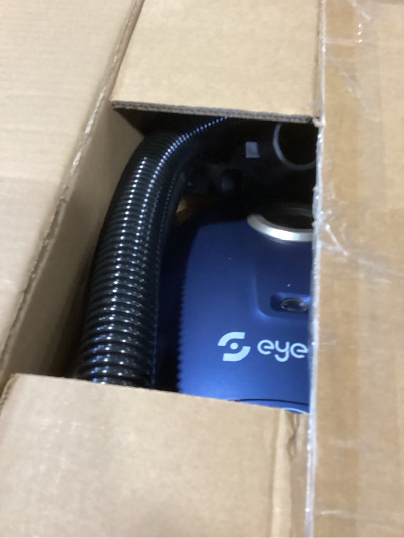 Condition photo showing As Is for bagged canister vacuum cleaner,1400w powerful high-suction bagged canister vac with 3.7qt dust bags,pop-n-go brush,hepa filter,dual motors&4 cleaning tools,perfect for low-pile carpets&hard floors blue