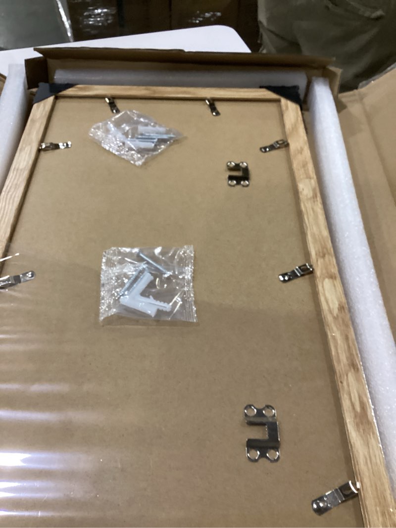 Condition photo showing New/Like New for 10x20 Picture Frame Set of 2, Natural Oak Wood Frame with Real Glass Collage Frame, Display Pictures Three 5x7 With Mat or 10 x 20 Without Mat - Horizontal or Vertical Wall Mounting 10x20 in matted to 3-5x7 Natural Oak