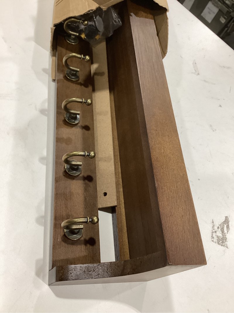 Condition photo showing Good Condition for Rebee Vision Farmhouse Key Holder for Wall - Decorative Wooden Mail Organizer with 5 Rustic Key Hooks and Floating Shelf for Home Decor, Hallway, Entryway, Appartment (Retro Brown) A-Brown