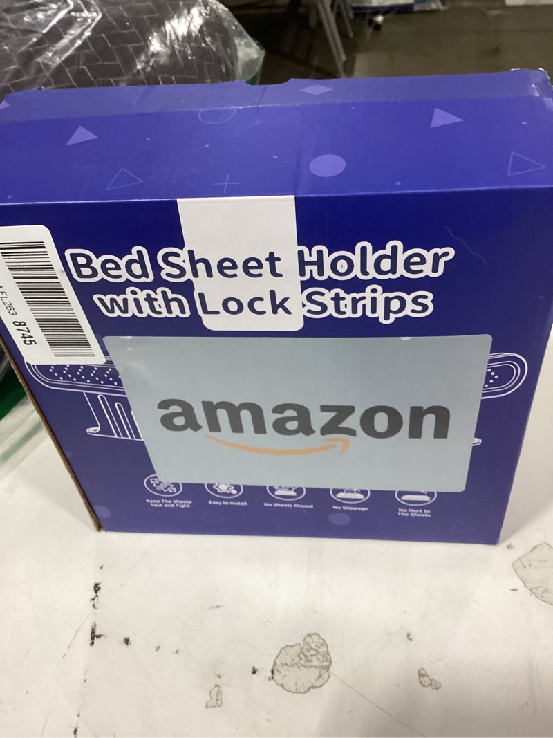 Condition photo showing New/Like New for bed sheet holder with lock strips, open corner heavy duty bedsheet clips with enhanced straps, no more loose sheets, keep sheets firm and tight, easy installation (clear) clear 4pcs