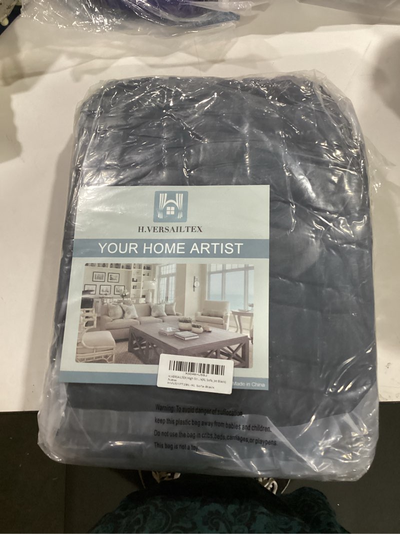 Condition photo showing Good Condition for H.VERSAILTEX High Stretch Sofa Slipcover 1-Piece Couch Cover Non Slip Sofa Cover with Elastic Bottom Thick Soft Sofa Covers Washable Polyester Spandex Jacquard Fabric Stripe Design(XL Sofa, Jet Black) XL Sofa Jet Black