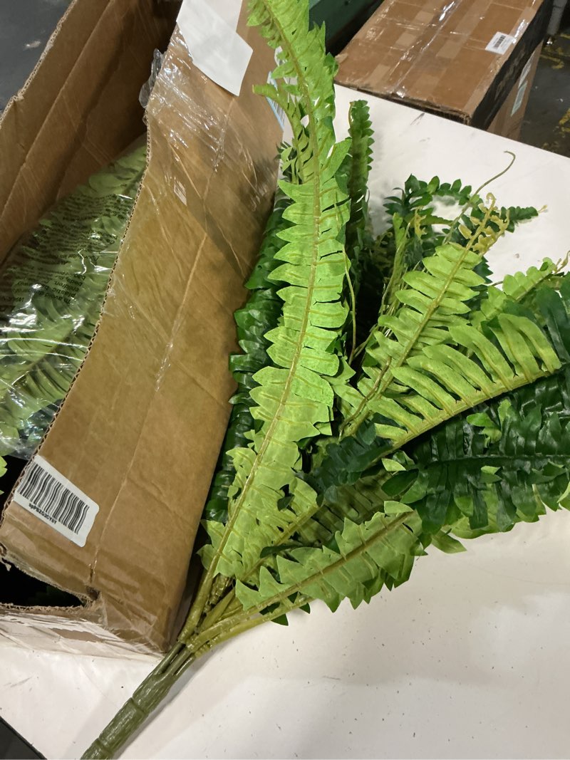 Condition photo showing Good Condition for 42" artificial boston fern large bush plants, 2 bundles of fake ferns with 65 fronds for outdoors home decor 42" 2 pcs