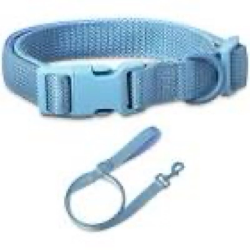 Vibrant Life Neoprene Cushioned Adjustable Dog Collar and Leash Bundles, Soft Blue, Small Collar with 6ft Leash