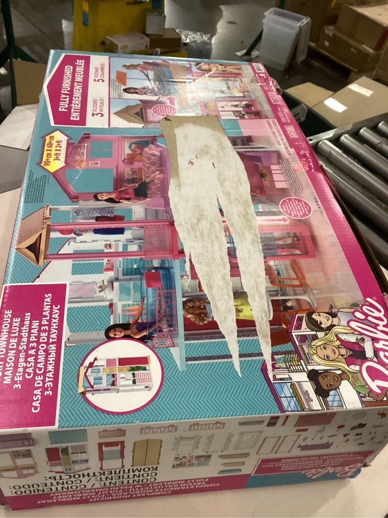 Condition photo showing Good Condition for Barbie 3-Story Townhouse Dollhouse with Elevator, Swing Chair, Furniture and Accessories, Fold for Portability and Travel (Amazon Exclusive)
