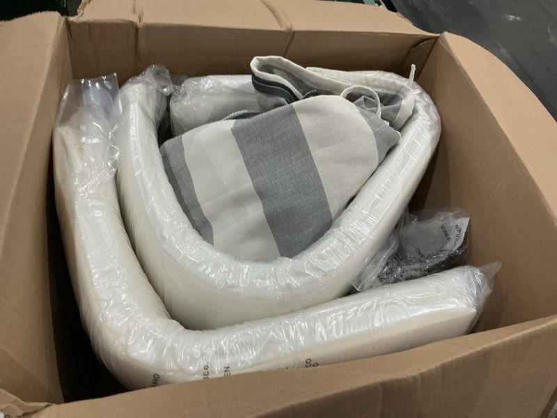 Condition photo showing Good Condition for honeycomb outdoor chaise lounge, 22.5 x 70, cabana stripe stone grey chair cushion for patio furniture