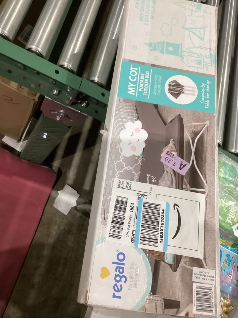 Condition photo showing New/Like New for Regalo Portable My Cot®, Award Winning Brand, Toddler Cot, Gray, 48" Long, 24.5" Wide, Toddler Bed