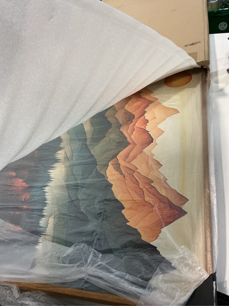 Condition photo showing Good Condition for Tinonedraw Large Mountain Framed Canvas Wall Art, Boho Nature Forest Wall Decor, Neutral Wooden Pine Trees Artwork, Sunrise Ridge Landscape Art Printing for Living Room Bedroom Office 20"x40" Boho Mountains 40"L x 20"W