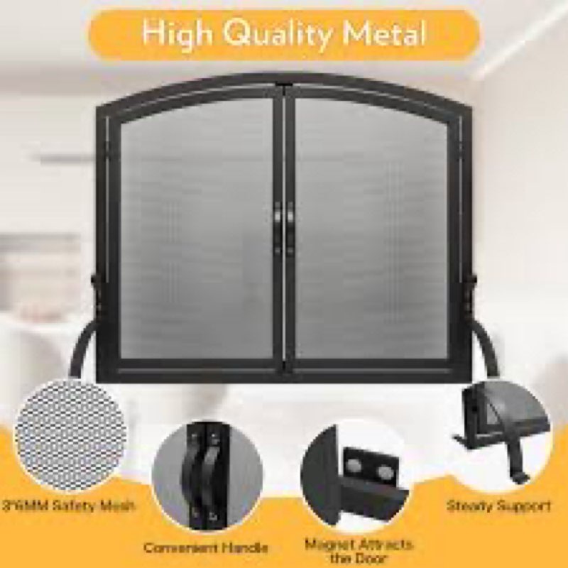 Single Panel Fireplace Screen with Magnetic Doors, Nouetele Minimalist One Piece Fire Screens for Fi