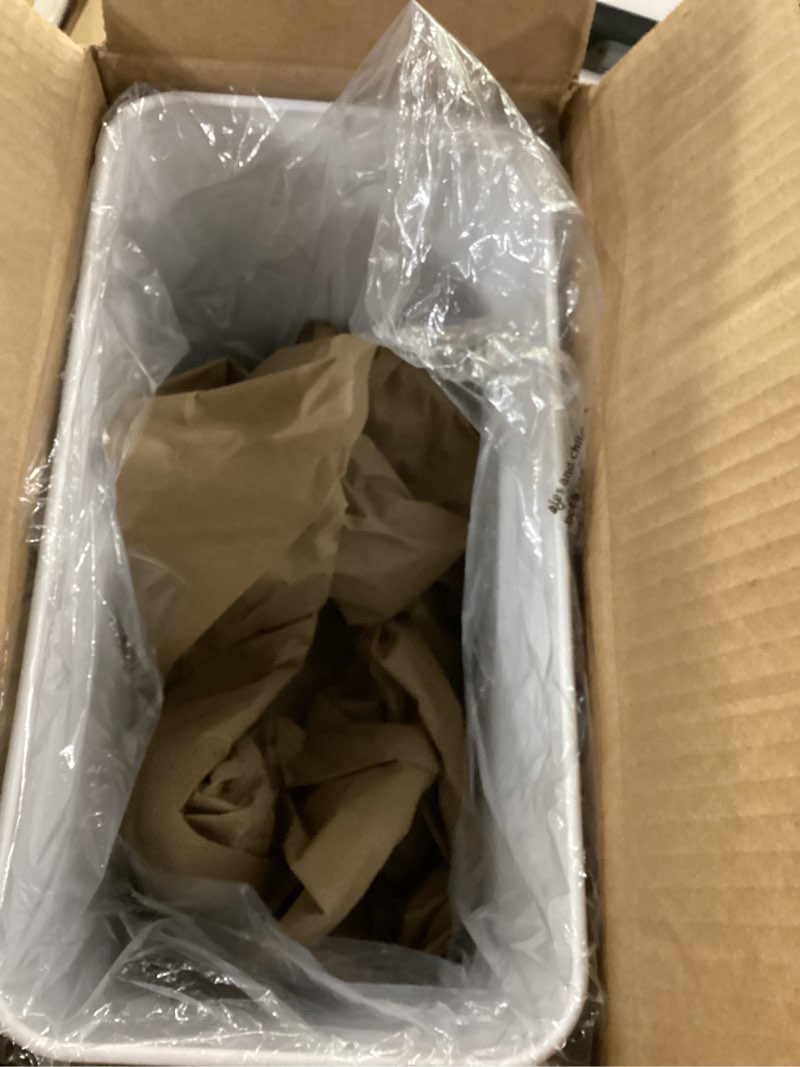 Condition photo showing New/Like New for mdesign stainless steel slim rectangular modern metal 2.6 gallon trash can wastebasket, white