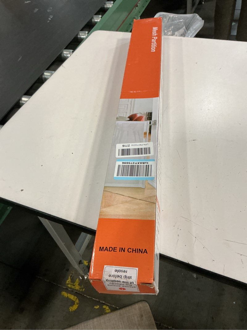 Condition photo showing New/Like New for reinforced 60" wide retractable baby gate with reinforced rods, 5 ft retractable dog gate indoor/outdoor baby gate retractable gate - bottom anti-escape, white white (33" tall x 60" wide)