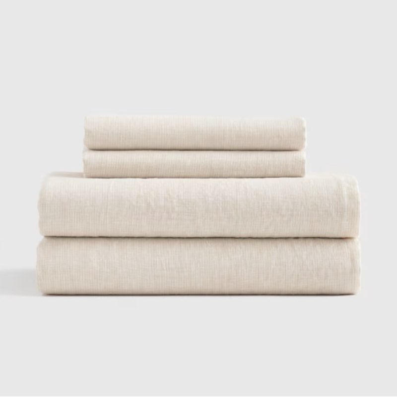 quince european linen sheet set of 4, queen, natural/white mini pinstripe