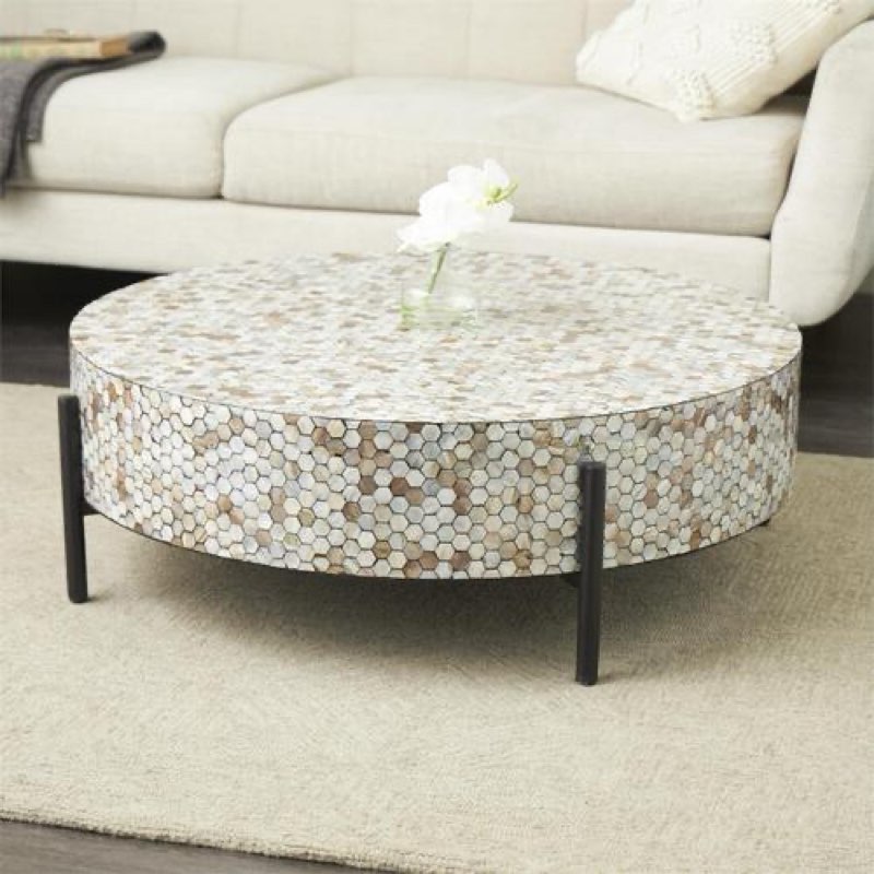 12701 by UMA - Multi Colored Mother of Pearl Shell Geometric Handmade coffee table