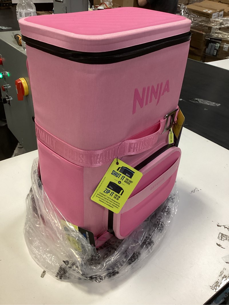 Condition photo showing New/Like New for Ninja FrostVault Go Can Soft Cooler, 24/36 Can, Leak Proof, Built-In Cup Holder, 2 Ice Packs & Dry Storage Drawer, Polyester Insulation, Hiking, Camping, Picnic Pink 24 Can