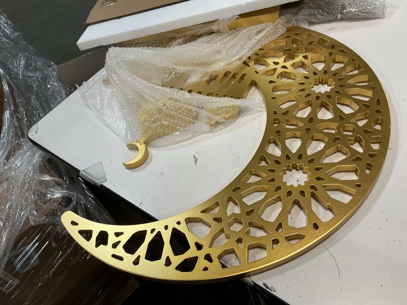 Condition photo showing Good Condition for Hilal Moon Star Light Stand, House Warming Welcome Night Lights, Crescent Tree Table Décor, Big Wooden Moon Star with LED Fairy Lights 5ft (Gold, X-Large) Gold X-Large