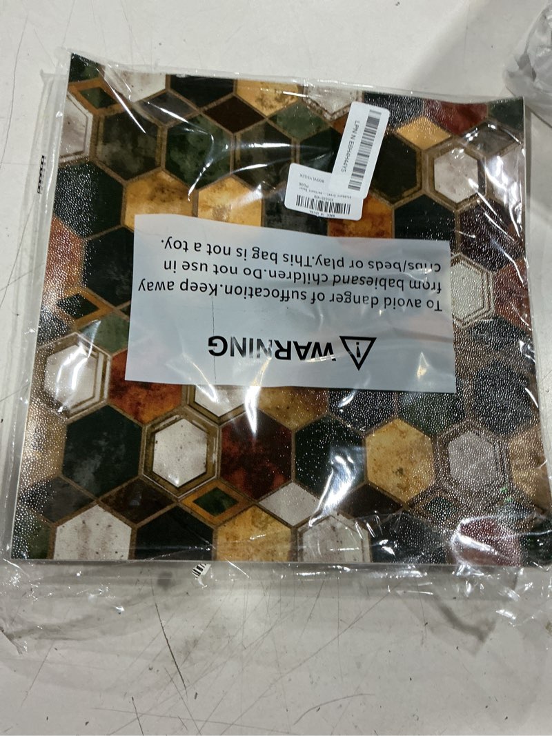 Condition photo showing Good Condition for peel and stick floor tiles 12x12 vintage hexagon vinyl flooring, 10 pack self adhesive moroccan mosaic tile stickers kitchen bathroom bedroom backsplash removable boho 12 inch 12x12 inch vintage hexagon 10