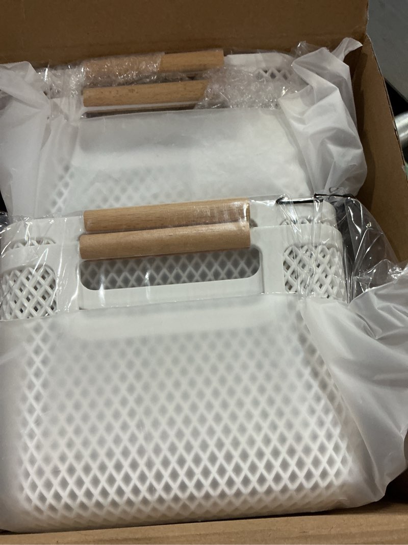 Condition photo showing New/Like New for tioncy 4 pcs white mesh baskets with wooden handles plastic storage organizer baskets pantry basket fruit vegetables gathering basket bin for organizing cabinet closet bedroom kitchen(medium)