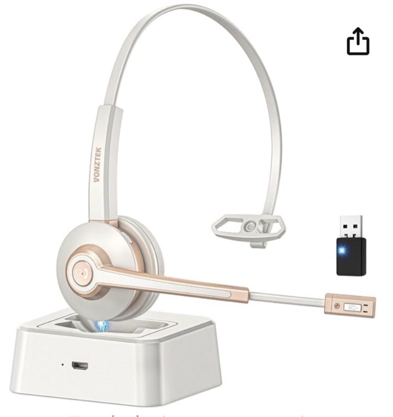 bluetooth headset with microphone,wireless headset v5.2 with ai noise canceling mic&usb dongle, wireless headphones with charging base and mute function for computer/phone/office/skype