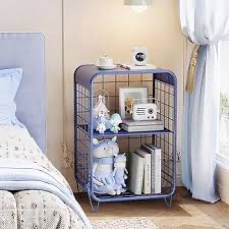 APEXCHASER 2-Tier Side Table, Small End Table with Storage Shelf, Night Stand Metal Frame, Modern Style Fashionable Coffee for Living Room, Bedroom, Spaces, blue