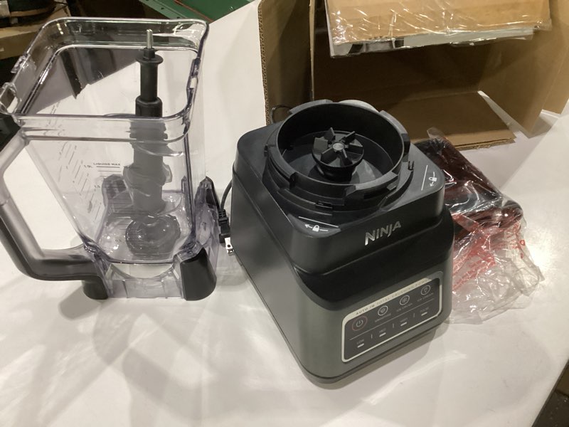 Condition photo showing As Is for ninja professional plus blender | max power smoothie blender, ice cream maker, frozen drink mixer & margarita machine | 3 auto iq™ presets, 1400 w, 72oz total crushing pitcher | dark grey, bn701 72 oz. blender + total crushing pitcher, not tested