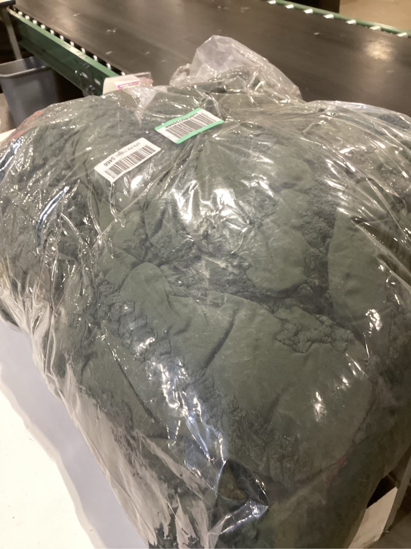 Condition photo showing As Is for bedsure tufted boho comforter set oversized king - olive green boho bed set, gentlesoft™ 3 pieces farmhouse shabby chic embroidery bedding, gifts for woman, soft jacquard comforter for all seasons oversized king 14 - olive green - elegant