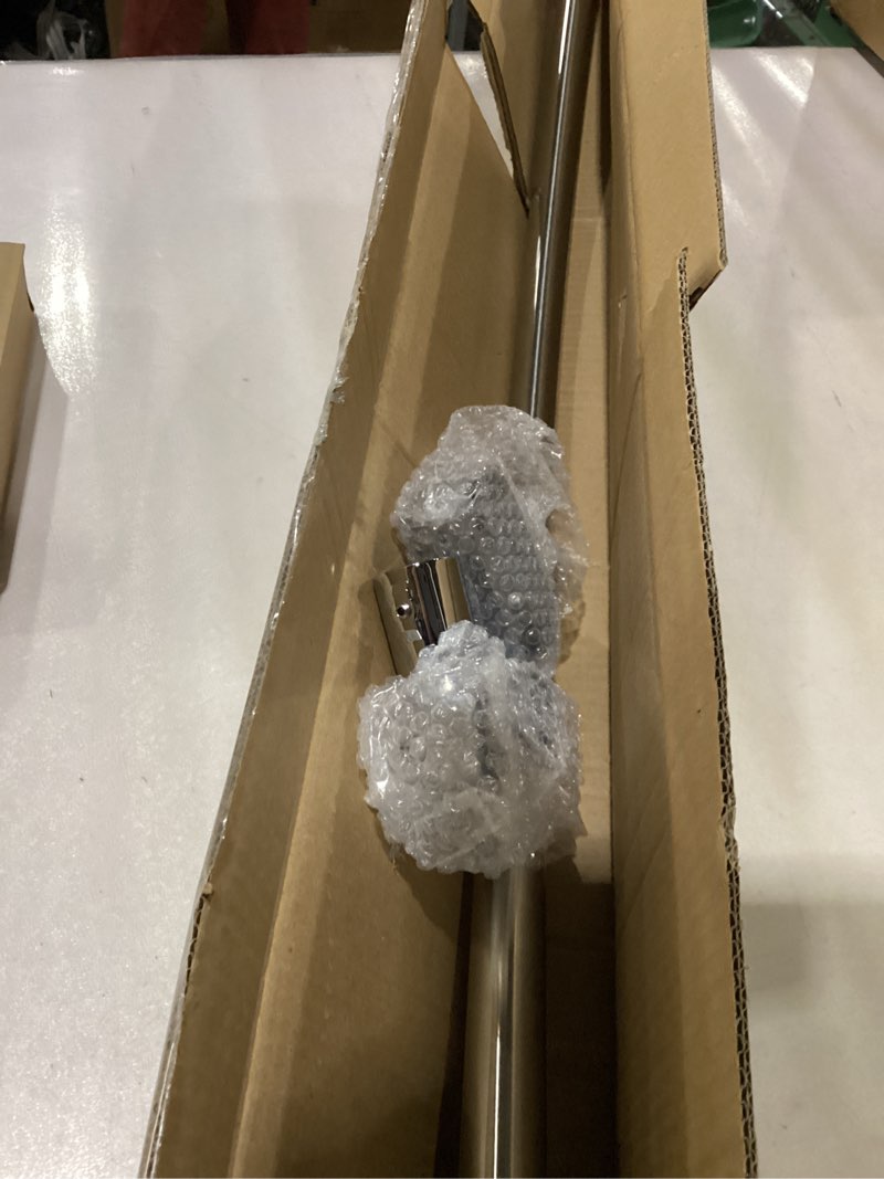 Condition photo showing As Is for Adjustable Curved Shower Rod, 42-72 inches Extra Wide Shower Curtain Rod, Rust proof, Premium Stainless Steel, Curved Shower Curtain Rod for Bathroom, Need to Drill, Silver Silver 42-72 inches