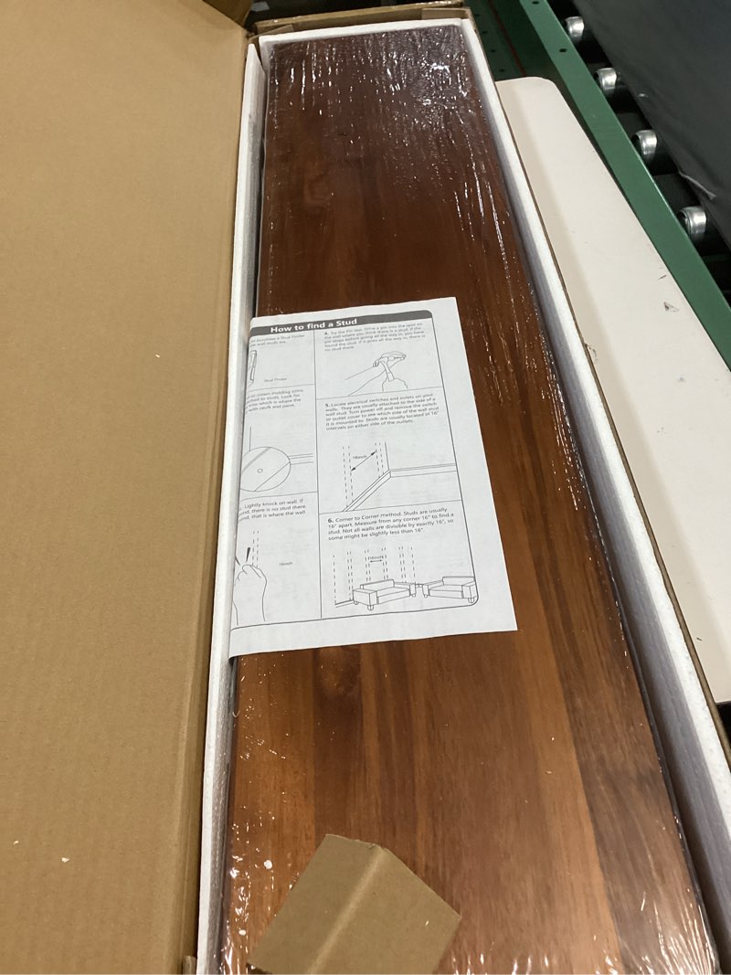 Condition photo showing New/Like New for 36 inch teak floating shelves set of 2 - solid natural wood wall mounted shelves with invisible brackets - heavy duty waterproof storage for bathroom, kitchen, living room & outdoor natural teak 36"w, set of 2