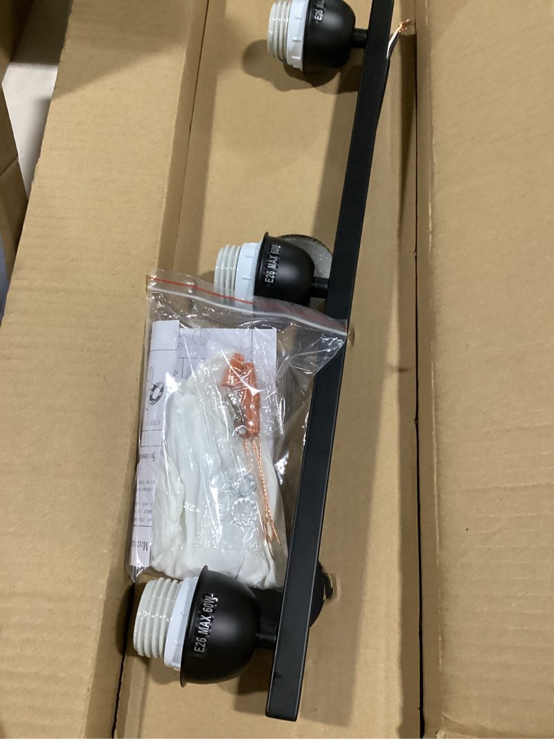 Condition photo showing New/Like New for Milk Glass Vanity Lights for Bathroom, 3 Light Matte Black Bathroom Light Fixtures Over Mirror, Ceramic E26 Sockets Wall Mounted Matte Black 3 Light