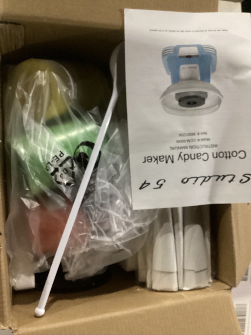 Condition photo showing As Is for Studio 54 Retro Cotton Candy Machine with 5 Jars (11oz Each) Floss Sugar, 50 Paper Cones, Easy Cleanup Cotton Candy Maker, Durable Retro Design, Makes 20–30 Servings per Jar, BPA & Lead Free