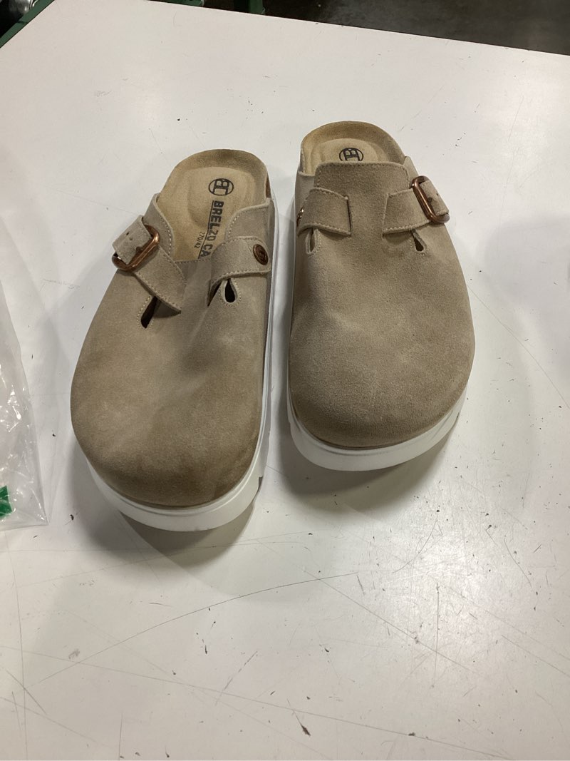 Condition photo showing Good Condition for women's suede clogs non-slip potato shoes slip-on mules platform sandals with arch support adjustable buckle 42