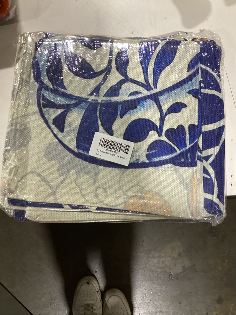 Condition photo showing New/Like New for Fahrendom Happy Fall Y'all Decorative Throw Pillow Covers 18 x 18 Set of 4, Blue Autumn Pumpkin Maple Leaves Porch Patio Outdoor Pillowcase, Sweet Polka Dot Stripes Sofa Couch Cushion Case Home Decor 18" x 18" (Pack of 4) Blue Pumpkin