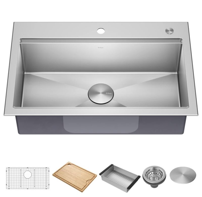 KRAUS Kore 32-Inch Drop In/Undermount Workstation 16 Gauge Single Bowl Stainless Steel 