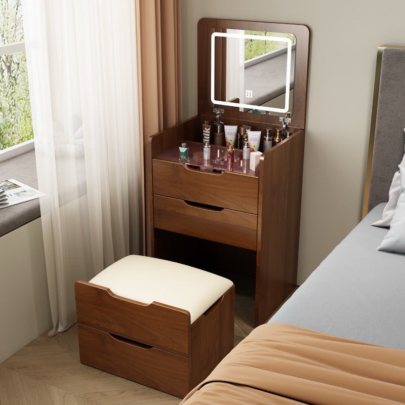 3 in 1 Vanity Desk with Plip Top Mirror,Compact Makeup Vanity with 3 Drawers,Cushioned Tool